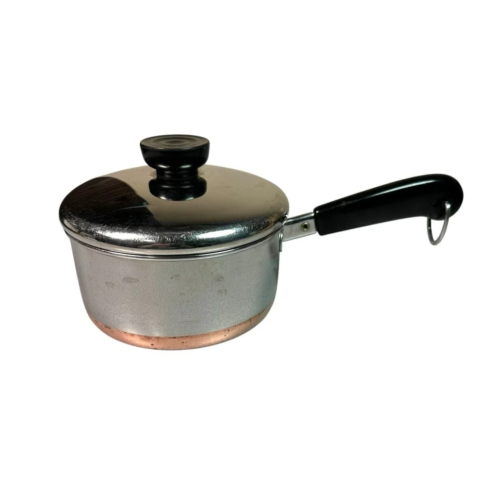 Vintage 1968 Copper Bottom Revere Ware Stainless Steel 1 Quart Sauce Pan Lid